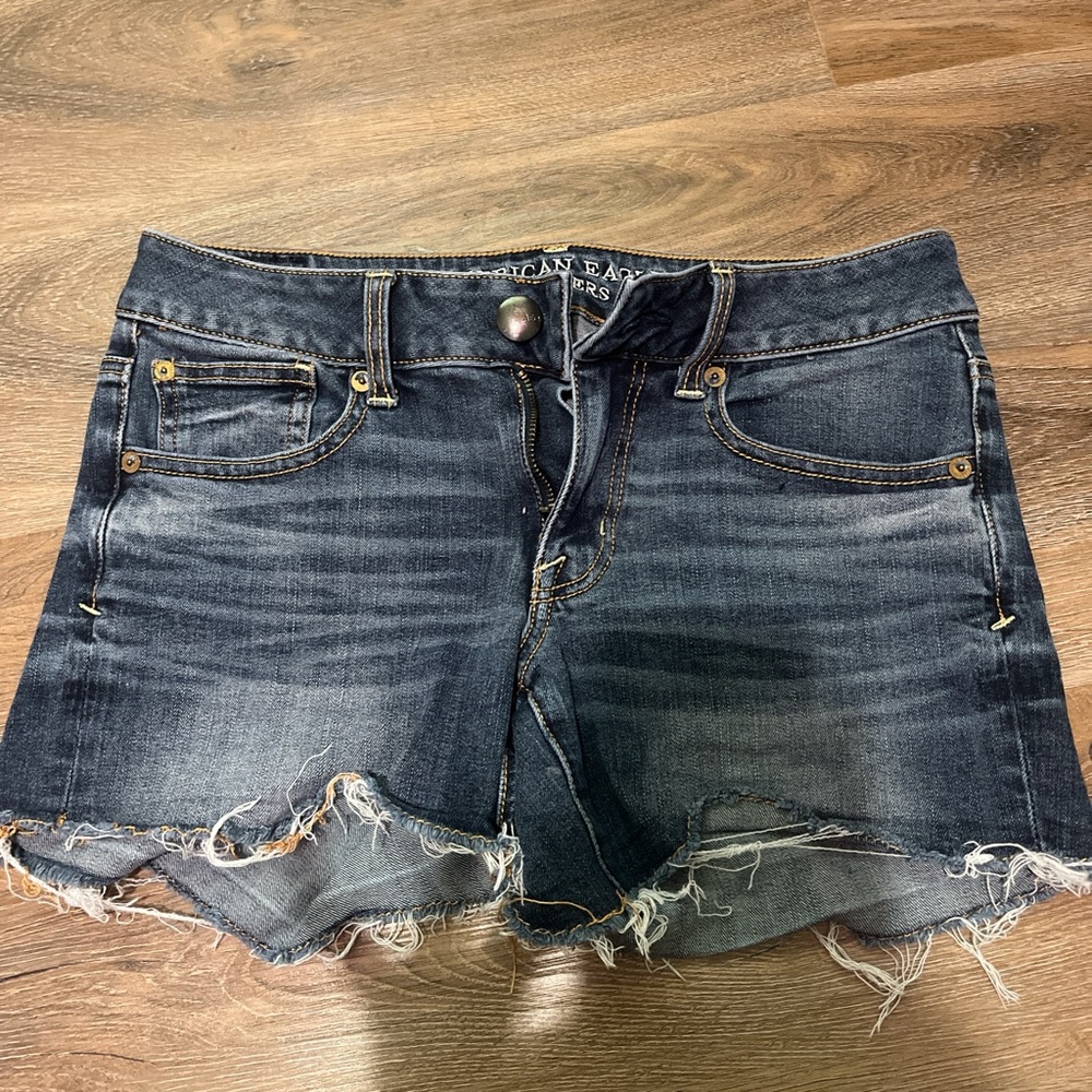 American Eagle Outfitters Black Jean Shorts Distressed Frayed Hem